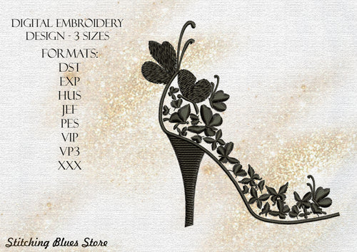 Shoes with butterflies machine embroidery design