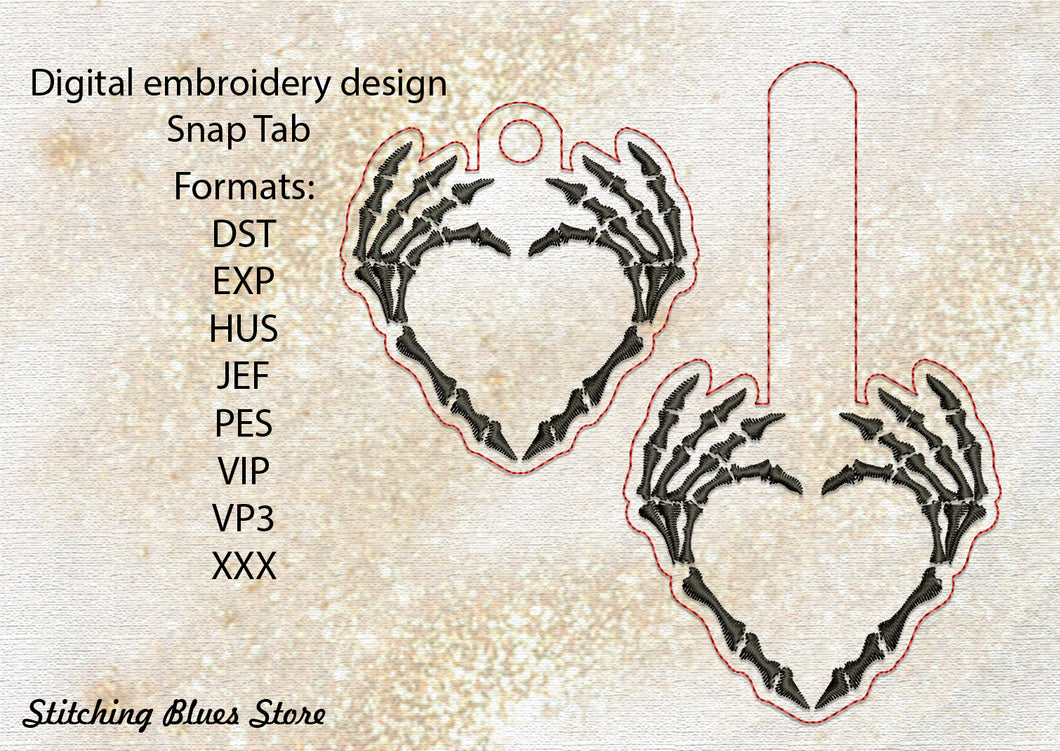 Skeleton Heart Snap Tab & Eyelet Machine Embroidery Design