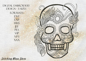 Outline Skull machine embroidery design