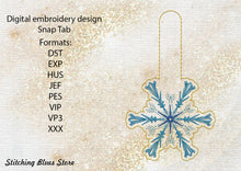 Load image into Gallery viewer, Snowflake Snap Tab machine embroidery design