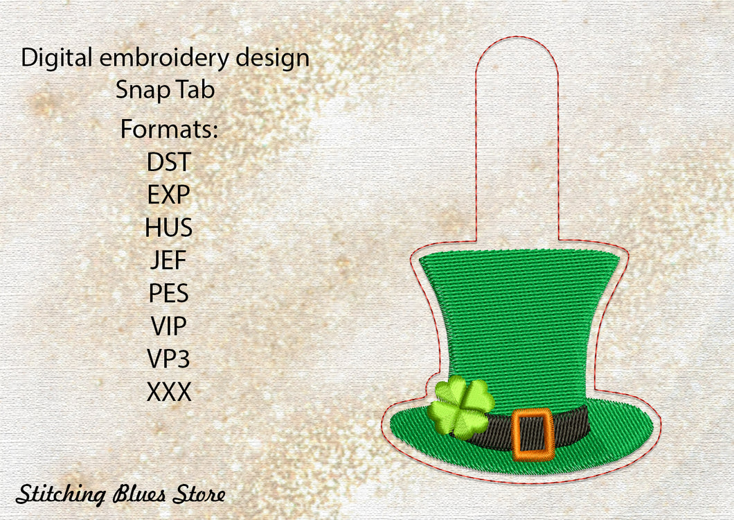 Saint Patricks Hat Snap Tab machine embroidery design