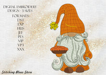 Load image into Gallery viewer, Autumn Gnome With Pie - machine embroidery design - Thanksgiving Day
