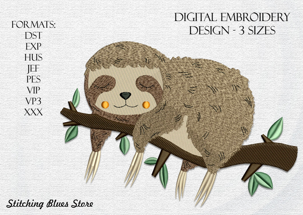 The sleepy Sloth - machine embroidery design
