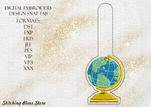 Load image into Gallery viewer, The Globe Snap Tab School machine embroidery design