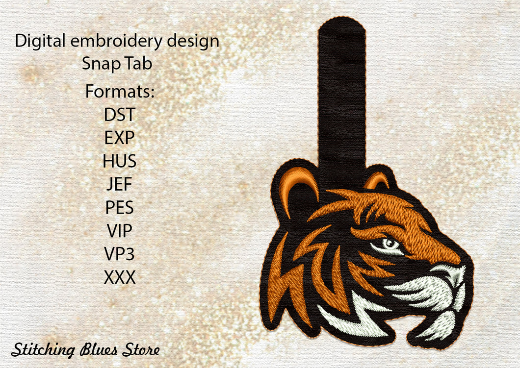 Tiger portrait Snap Tab machine embroidery design