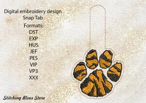 Tiger Paw Snap Tab machine embroidery design
