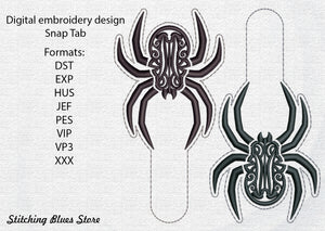 Tribal Celtic Spider Snap Tab Machine Embroidery Design