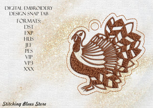 Turkey Pattern Snap Tab Eyelet machine embroidery design - Thanksgiving day