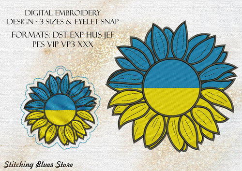 Flower With Ukrainian Flag machine embroidery design + Snap Tab Eyelet