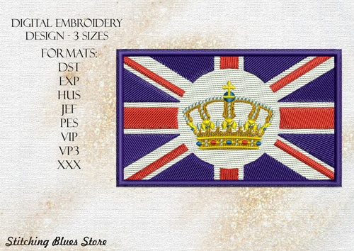 UK Flag With Royal Crown machine embroidery design