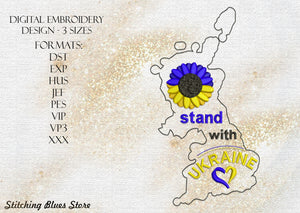 Stand With Ukraine In UK shape machine embroidery design