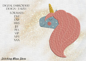 Unicorn portrait machine embroidery design