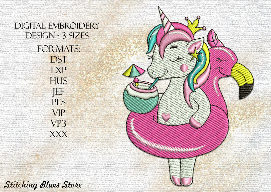 Summer unicorn machine embroidery design
