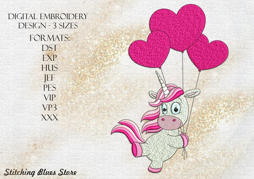 Unicorn with hearts machine embroidery design