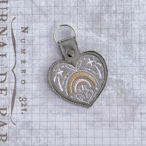 Boho Heart Snap Tab machine embroidery design - Valentines Day