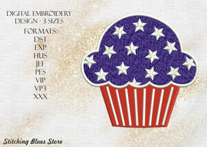 USA Cupcake machine embroidery design - American flag