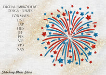 Load image into Gallery viewer, USA Fireworks machine embroidery design - American flag