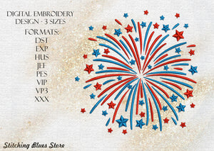 USA Fireworks machine embroidery design - American flag