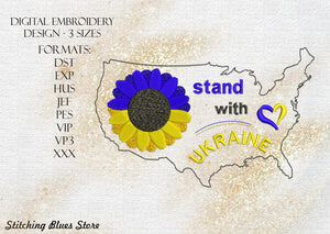 Stand With Ukraine In USA shape machine embroidery design