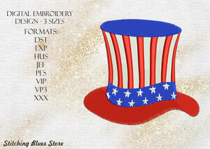 Uncle Sam's hat machine embroidery design - American flag