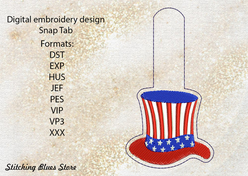 Uncle Sam's hat Snap Tab machine embroidery design - American flag