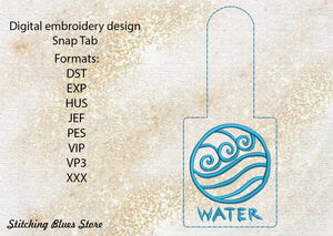 Water Element Snap Tab machine embroidery design