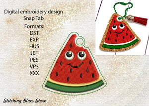 Cute Watermelon Eyelet Key Fob machine embroidery design