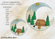Load image into Gallery viewer, Cozy Winter Landscape machine embroidery design + Snap Tab Eyelet