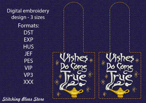 Wishes Do Come True Lamp Snap Tab machine embroidery design