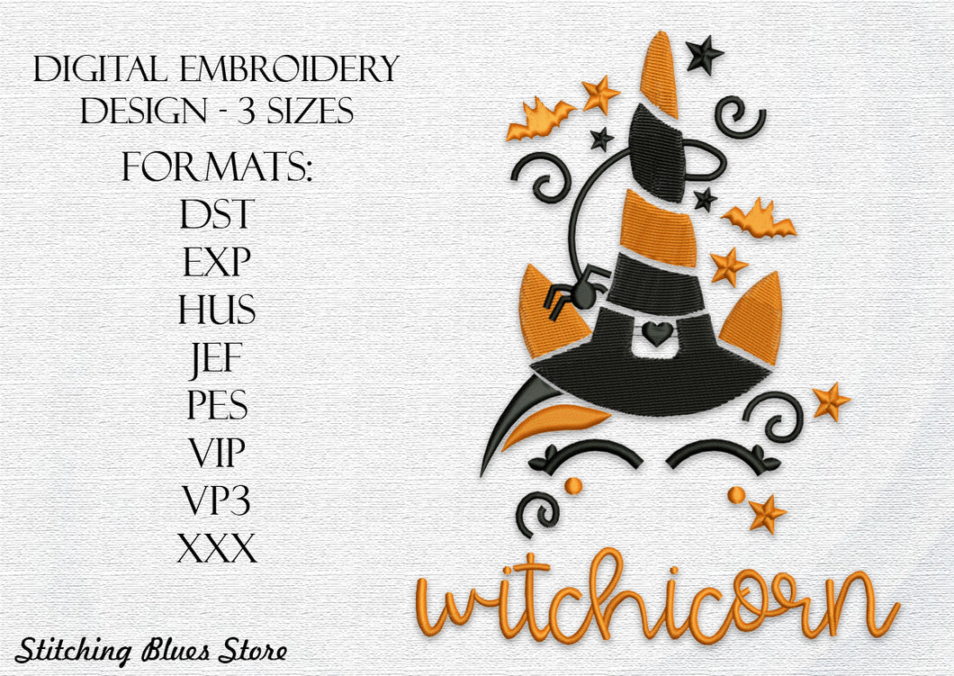 Witch unicorn machine embroidery design - Halloween