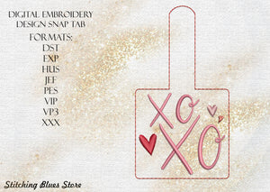 XOXO Snap Tab machine embroidery design - Valentines Day