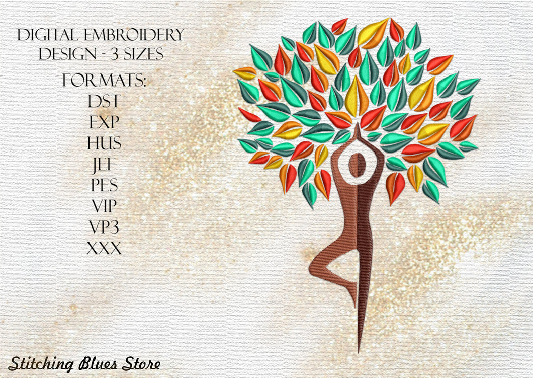 Yoga Tree Pose - Vrksasana - machine embroidery design